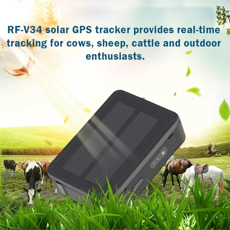 RF-V34 Ovelha Vaca Gado Pecuária IP67 à Prova de Água Solar GSM GPS WiFi Rastreamento sem Placa Inferior Fixa, Suporta Monitorização por Voz & Alarme Anti-remover & SOS, Rastreamento GPS WiFi