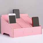 Suporte de Filme para Telemóvel em Madeira com Múltiplas Células, Expositor para Secretária, 30 Grades, Tamanho: 31.5x23.5x18.5cm, 30 Grades, Preto, 30 Grades, Rosa, 30 Grades, Verde