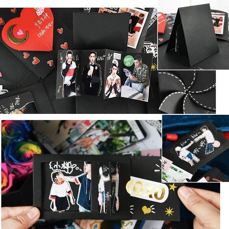 Caixa de Presente Surpresa Explosiva em Forma de Coração para Álbum de Fotos DIY Feito à Mão, Álbum DIY