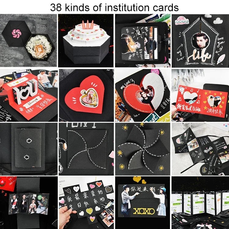 Caixa de Presente Surpresa Explosiva em Forma de Coração para Álbum de Fotos DIY Feito à Mão, Álbum DIY