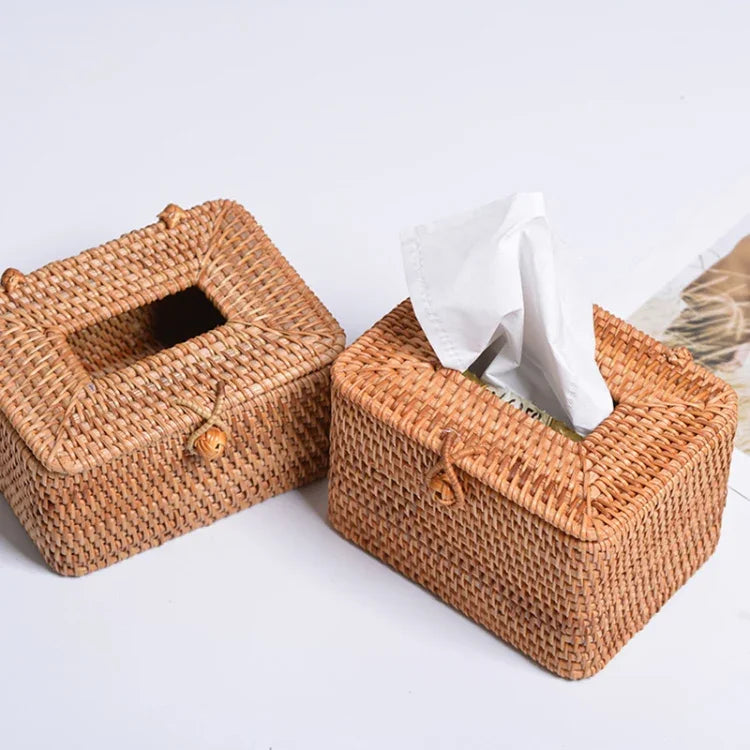 Caixa de Armazenamento de Guardanapos Trançada em Rattan para Mesa de Restaurante Mini ZJH01, Mini
