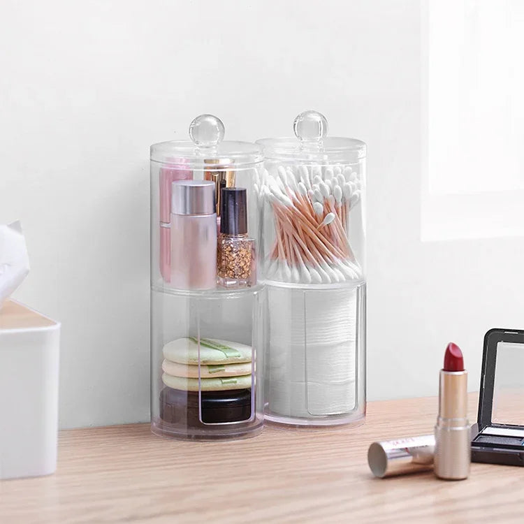 Caixa Cosmética Redonda Transparente Elevada de Plástico para Almofadas de Algodão, Caixa Elevada para Almofadas de Algodão