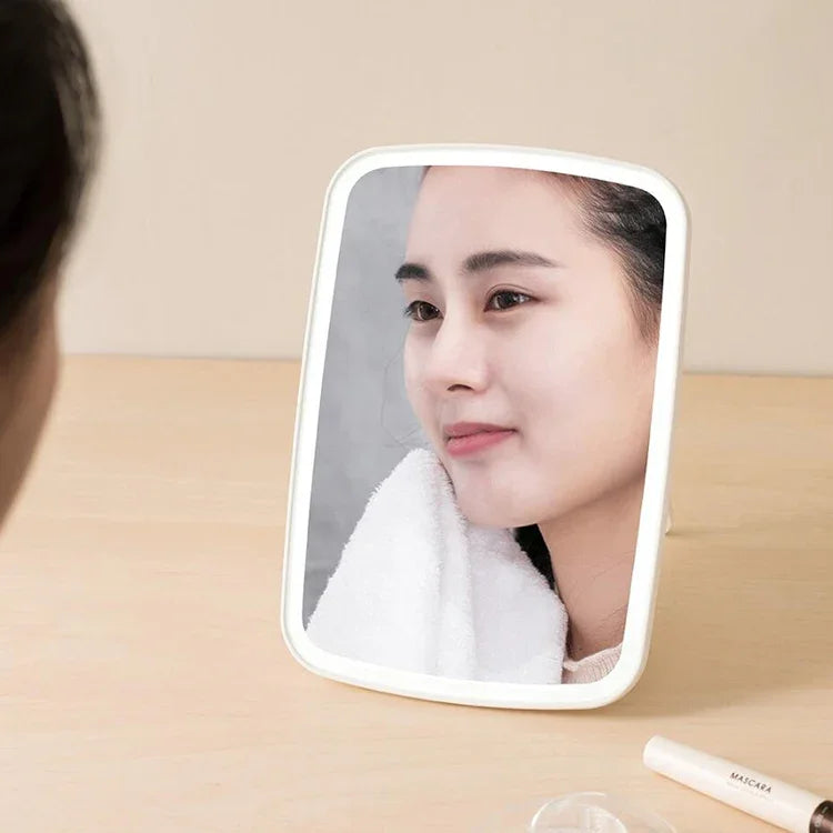Espelho de Maquilhagem Original Xiaomi Youpin Jordan&Judy com Luz LED, Espelho de Beleza Dobrável Portátil com Lâmpada de Mesa