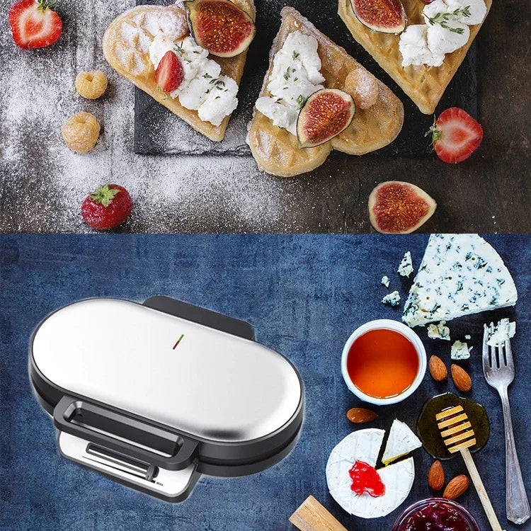 Máquina Doméstica de Waffles e Torradas com Dupla Placa de Aquecimento, Mini Máquina Elétrica para Pequeno-Almoço, Máquina Elétrica para Sanduíches e Bolos, Ficha UE