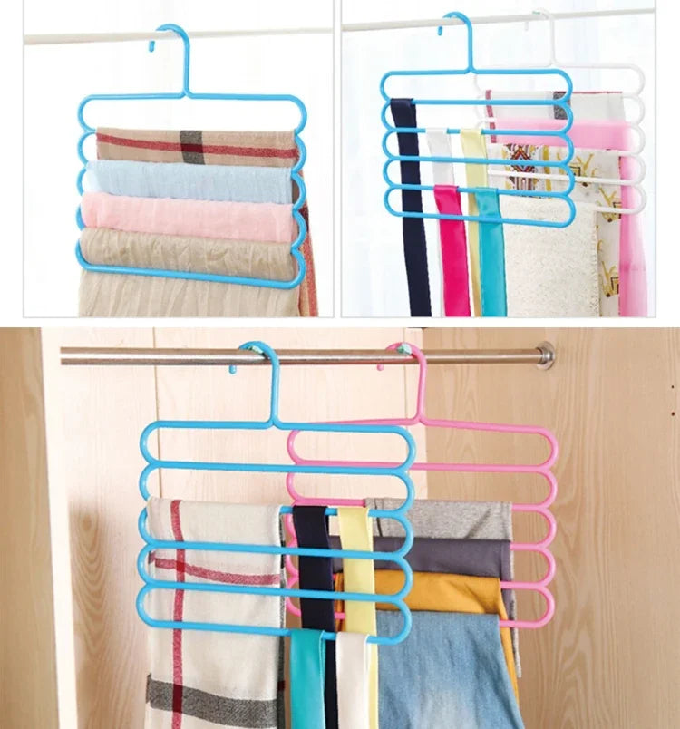 10 Peças de Cabides Multifuncionais de 5 Camadas para Calças, Cachecóis, Gravatas, Cabides de Roupa de Plástico, Cabides de 5 Camadas para Calças