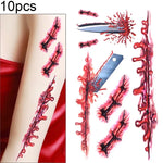 10pcs S-045 Halloween Terror Tatuagem Temporária Realista de Ferida, Sangue, Lesão, Cicatriz, S-045/10pcs
