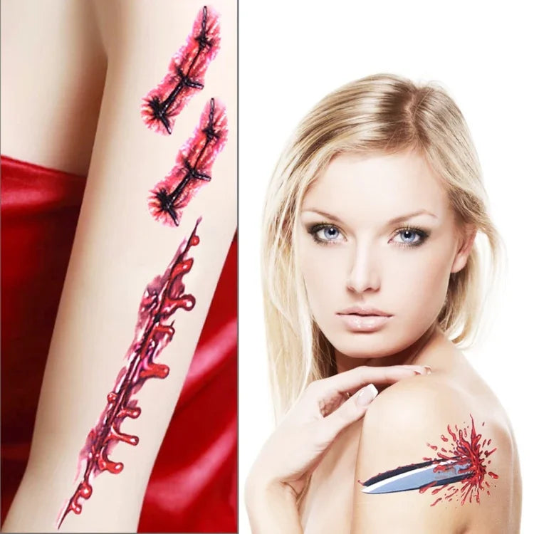 S-045 Halloween Terror Tatuagem Temporária Realista de Ferida, Sangue, Lesão, Cicatriz, S-045/20pcs