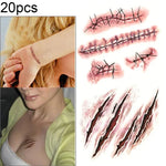20pcs S-165 Halloween Terror Tatuagem Temporária Realista de Ferida, Arranhões, Lesão, Cicatriz, S-165/20pcs