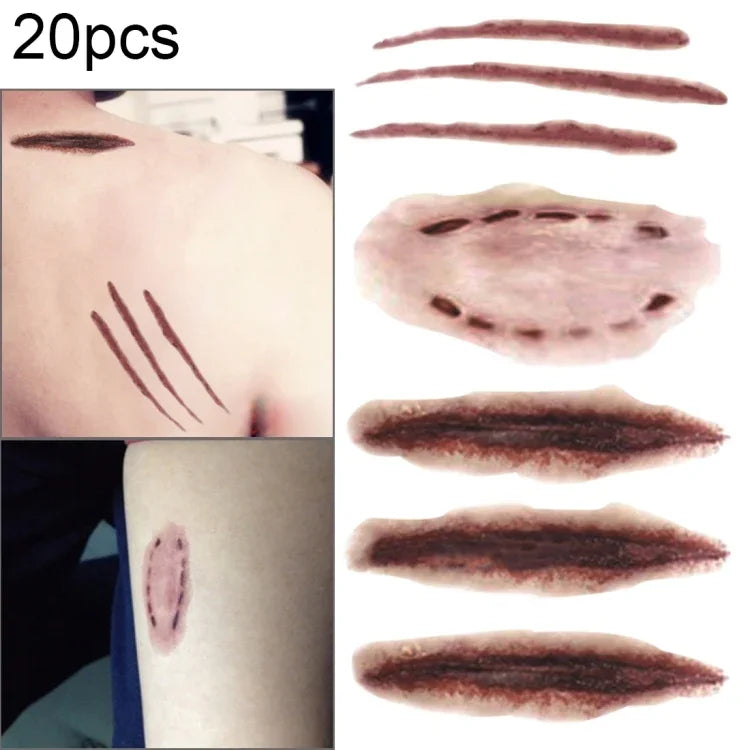 20pcs S-250 Halloween Terror Arranhões Realistas Ferida Lesão Cicatriz Tatuagem Temporária Autocolante, S-250/20pcs
