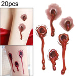 20pcs S-251 Halloween Terror Ferida Realista de Bala Sangue Tatuagem Temporária Autocolante, S-251/20pcs
