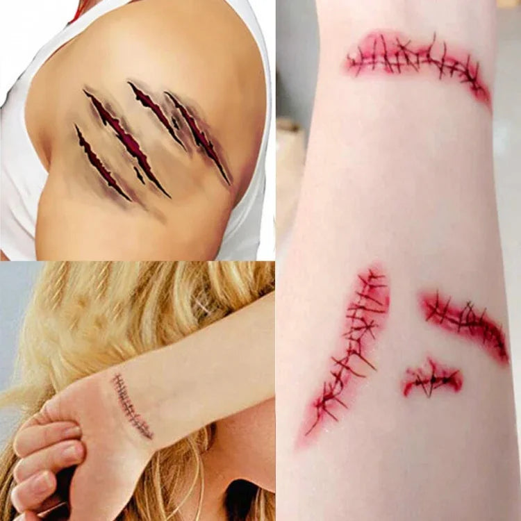 5pcs V-061 Halloween Terror Ferida Arranhões Realistas Lesão Cicatriz Tatuagem Temporária Autocolante, V-061/5pcs