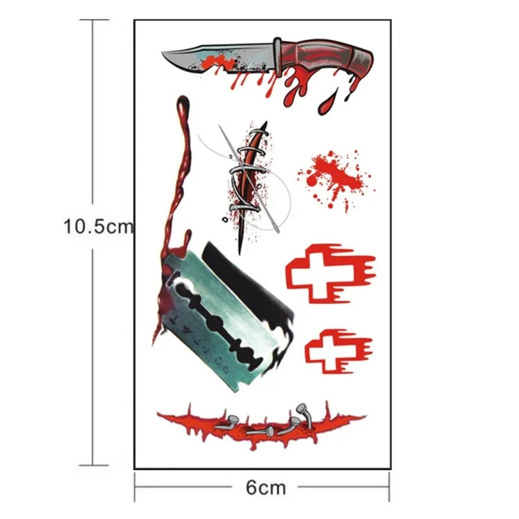 10pcs S-299 Halloween Terror Ferida Sangue Lesão Cicatriz Realista Tatuagem Temporária Autocolante, S-299/10pcs