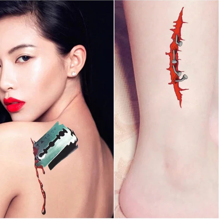 10pcs S-299 Halloween Terror Ferida Sangue Lesão Cicatriz Realista Tatuagem Temporária Autocolante, S-299/10pcs