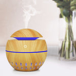 Humidificador USB com padrão de madeira, recortado, lâmpada de aromaterapia de sete cores, pulverizador automático de álcool com controlo remoto (Azul Céu), HC0372A, HC0372B, HC0372C, HC0372D, HC0372F, HC0372G, HC0372H, HC0372I, HC0372J, HC0372K
