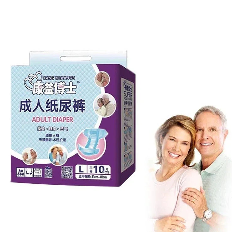 Fraldas para Adultos KANG YI DOCTOR para Mulheres e Homens Idosos e Deficientes Fralda Descartável para Incontinência, L, Adequado para Cintura: 1,7-2,5 Pés, L 10 Unidades