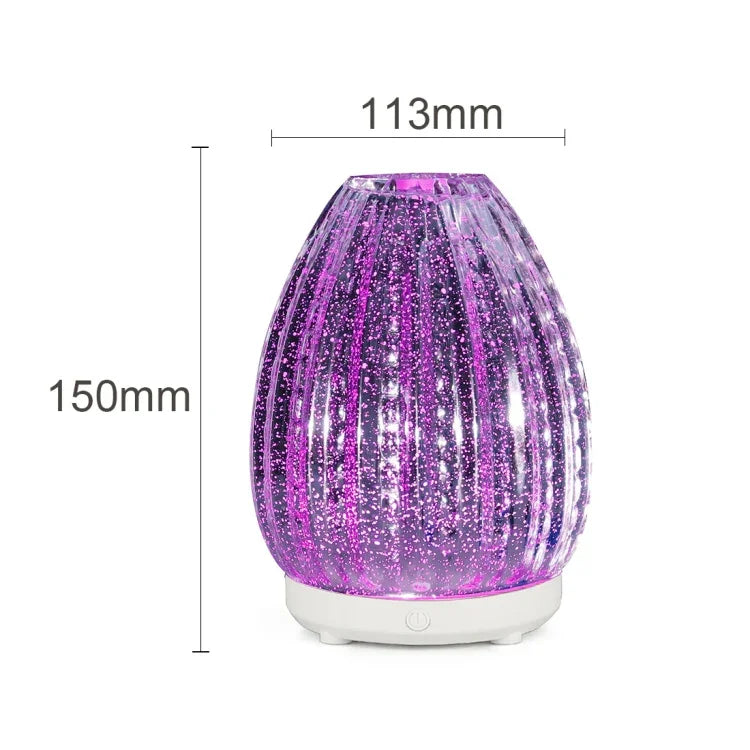 Máquina de Aromaterapia Criativa em Forma de Vaso 100ml Humidificador de Vidro 3D Pulverizador Automático de Álcool com Lâmpada LED Colorida, Humidificador de Vidro 3D