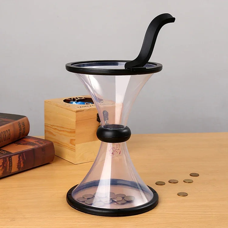 Caixa de Armazenamento de Moedas com Funil Transparente Rotativo para Descompressão Vortex Bank, Funil
