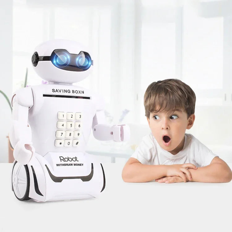 Cofre robô multifunções com candeeiro de secretária e código, mealheiro para crianças, cofre robô