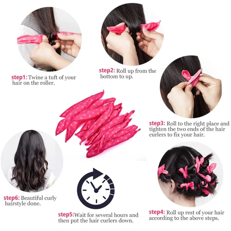 20 Peças de Rolo de Cabelo com Orelhas de Coelho para Dormir com Ponto Ondulado Fofo