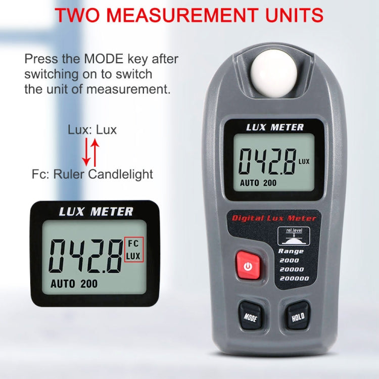 Medidor Digital Portátil de Luz Lux MT-30 com Ecrã LCD para Fábrica / Escola / Casa e Diversas Ocasiões, Alcance: 0,1-200.000 Lux, MT-30