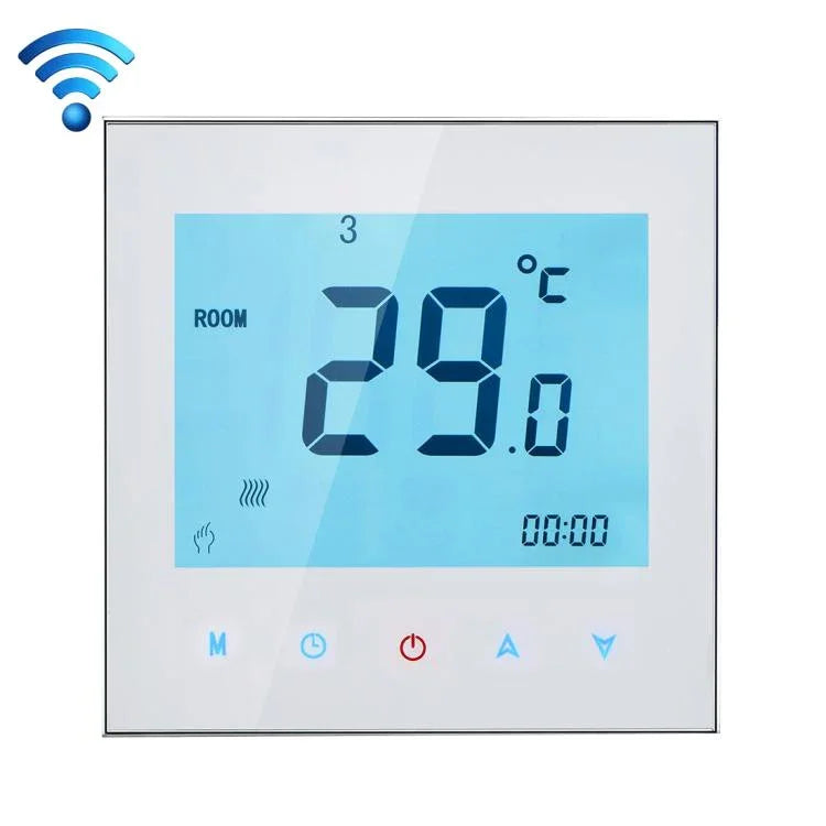 BHT-1000-GB-WIFI Termóstato Digital LCD Tátil WiFi para Aquecimento de Sala com Carga de 16A, Tipo Eletrónico, com Sensor, Exibição de Relógio / Temperatura / Períodos / Hora / Semana / Calor, BHT-1000 16A (Preto), BHT-1000 16A (Branco)