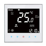 Termostato de sala para unidade de ventiloconvectores de 2 tubos com ecrã tátil LCD tipo ar condicionado central BAC-2000, Velocidade do ventilador / Relógio / Temperatura / Hora / Semana / Aquecimento etc., BAC-2000 (Preto), BAC-2000 (Branco)