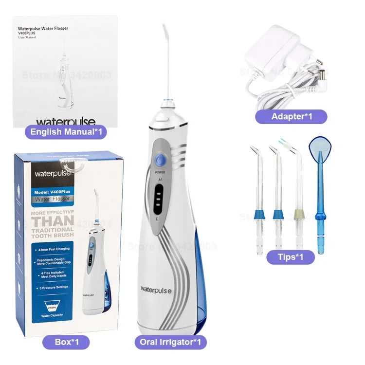 Irrigador Oral Dentário Sem Fios Recarregável USB Waterpulse V400Plus, V400Plus, Ficha: Reino Unido