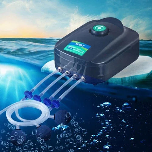 SOBO SB-988 Bomba de Ar para Aquário Silenciosa Ajustável 12W com 4 Saídas, Bomba de Oxigénio para Tanque de Peixes, SOBO SB-988