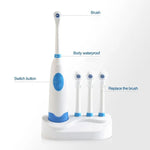 Conjunto Criativo de Escova de Dentes Elétrica Rotativa Impermeável Doméstica 2W com 4 Cabeças de Escova de Substituição e Base, 8500 Rotações Por Minuto