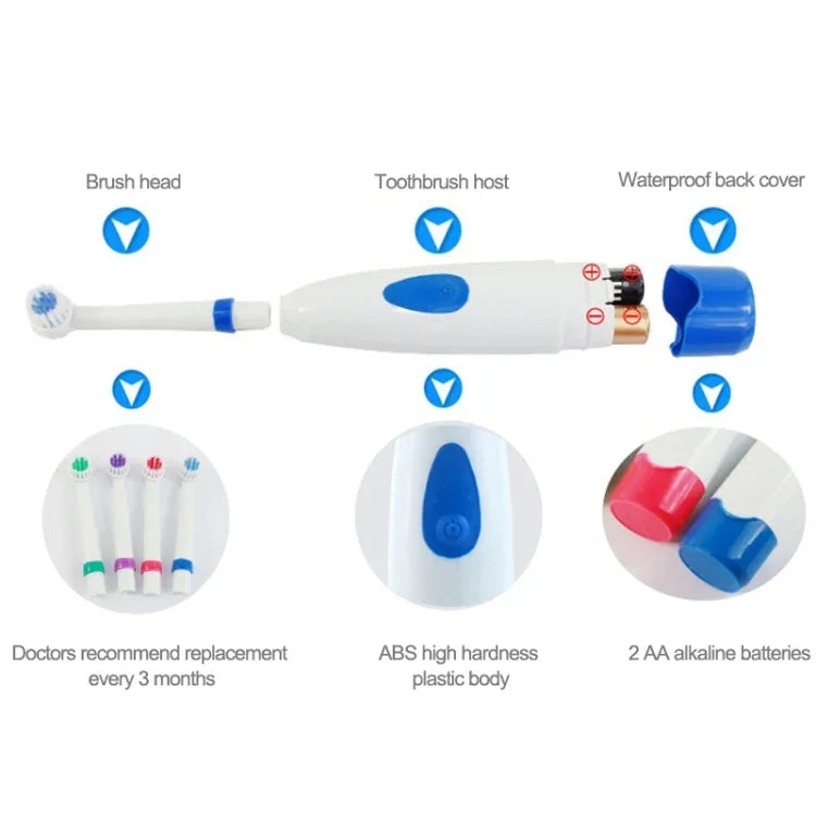 Conjunto Criativo de Escova de Dentes Elétrica Rotativa Impermeável Doméstica 2W com 4 Cabeças de Escova de Substituição e Base, 8500 Rotações Por Minuto