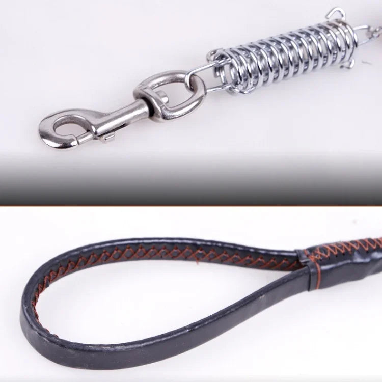 Coleira de Tração em Pele de Vaca com Corda Telescópica para Cães, Adequada para Cães Médios e Grandes, M, Comprimento da Corda: 128cm, Tamanho da Coleira: 32-44cm