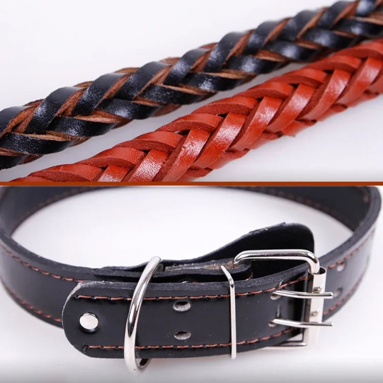 Coleira de Tração em Pele de Vaca com Corda Telescópica para Cães, Adequada para Cães Médios e Grandes, M, Comprimento da Corda: 128cm, Tamanho da Coleira: 32-44cm