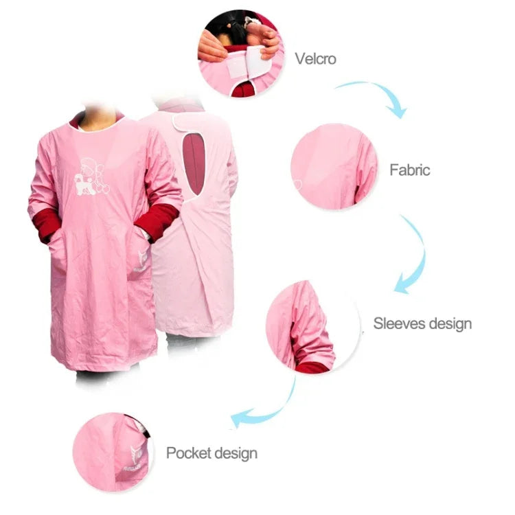 Avental para Animais sem Mangas Vestido de Beleza Bata de Esteticista para Animais Roupa Impermeável Aventais para Loja de Animais,M, Comprimento: 93cm, Tamanho:M Cor:Prateado