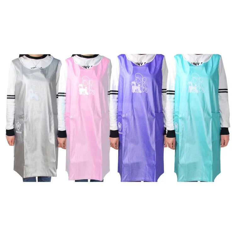 Avental para Animais sem Mangas Vestido de Beleza Bata de Esteticista para Animais Roupa Impermeável Aventais para Loja de Animais,M, Comprimento: 93cm, Tamanho:M Cor:Prateado