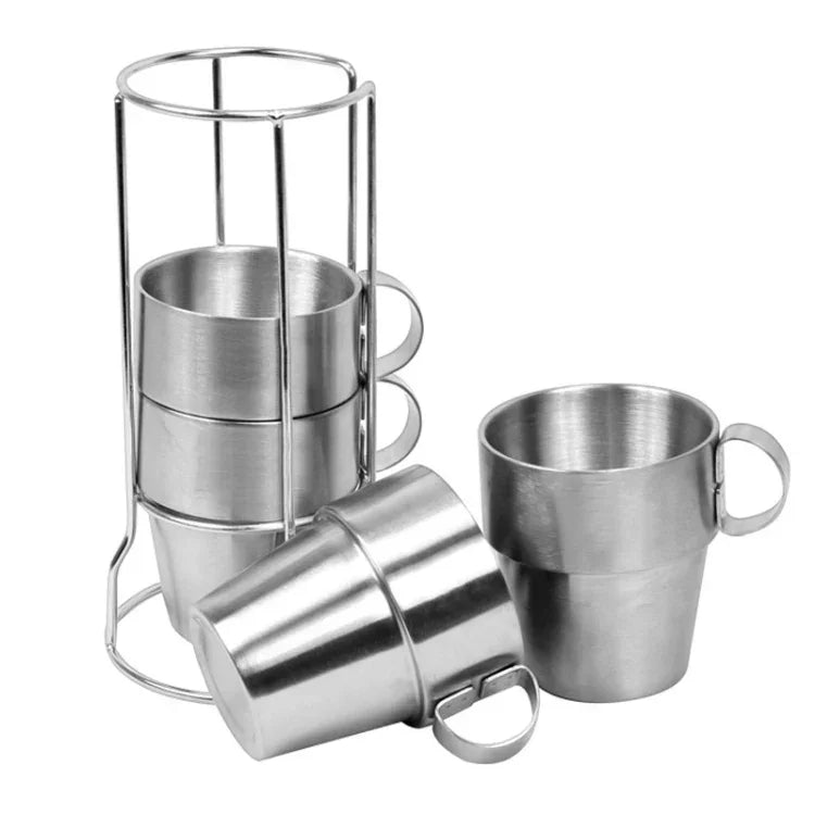 Conjunto Portátil de 4 Peças para Piquenique ao Ar Livre com Canecas de Aço Inoxidável para Beber, Caneca Anti-Quente para Chá e Café, Caneca de Café