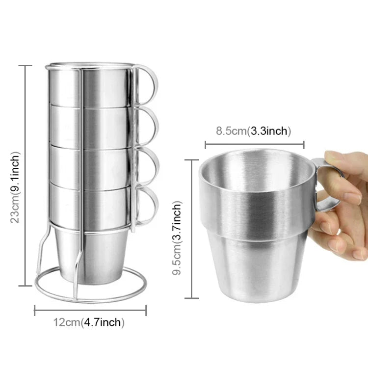 Conjunto Portátil de 4 Peças para Piquenique ao Ar Livre com Canecas de Aço Inoxidável para Beber, Caneca Anti-Quente para Chá e Café, Caneca de Café