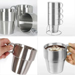 Conjunto Portátil de 4 Peças para Piquenique ao Ar Livre com Canecas de Aço Inoxidável para Beber, Caneca Anti-Quente para Chá e Café, Caneca de Café