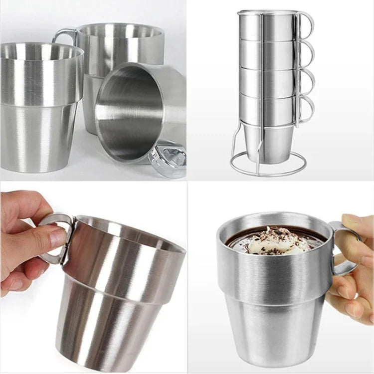 Conjunto Portátil de 4 Peças para Piquenique ao Ar Livre com Canecas de Aço Inoxidável para Beber, Caneca Anti-Quente para Chá e Café, Caneca de Café