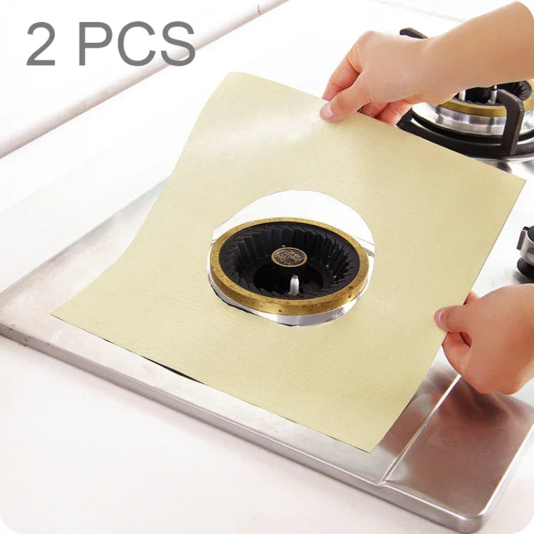 2 Almofadas de Limpeza Ultra-finas para Fogão a Gás em Material de Fibra, Tamanho: 27*27 cm (Bege)