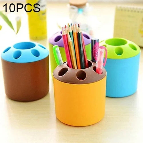 10 Peças Recipiente Multifuncional Criativo para Canetas Coloridas e Suporte para Escova de Dentes, Material Escolar e Escritório, Entrega de Cor Aleatória