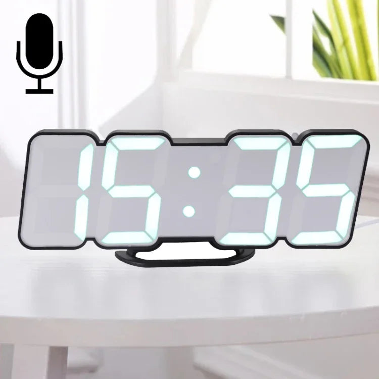 Relógio Despertador Digital Colorido LED 3D Moderno com Controlo de Som, Ajuste de Brilho, Relógio de Parede Eletrónico Luminoso com Controlo Remoto, 9001 Preto, 9001 Branco