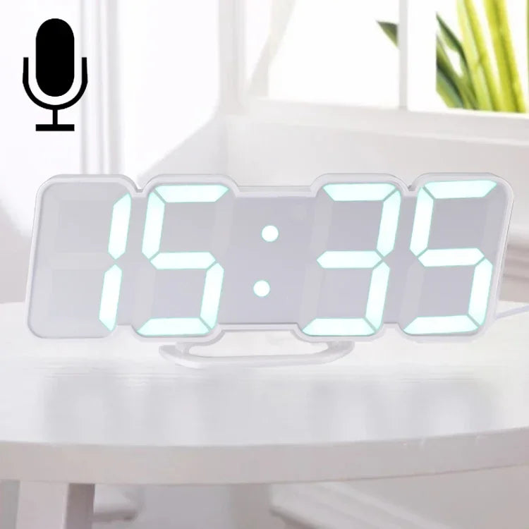Relógio Despertador Digital Colorido LED 3D Moderno com Controlo de Som, Ajuste de Brilho, Relógio de Parede Eletrónico Luminoso com Controlo Remoto, 9001 Preto, 9001 Branco
