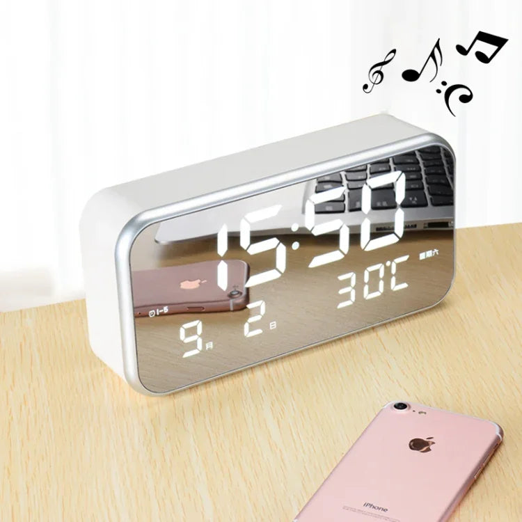 Despertador Musical Digital LED de Ecrã Grande Multifuncional com Exibição de Hora / Semana / Temperatura / Calendário e Controlo Remoto, DC 5V, Despertador Musical