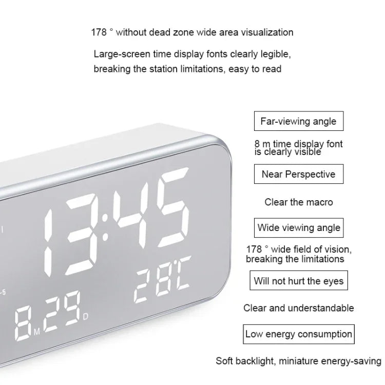 Despertador Musical Digital LED de Ecrã Grande Multifuncional com Exibição de Hora / Semana / Temperatura / Calendário e Controlo Remoto, DC 5V, Despertador Musical