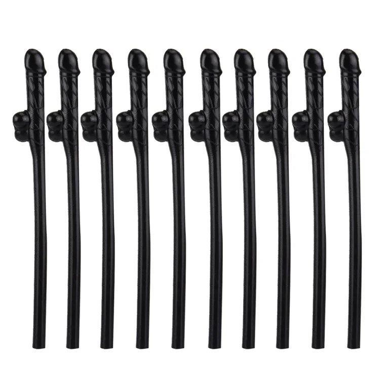 10 Canudos Dicky para Beber, Comprimento: cerca de 19cm, Canudo Dicky (Preto)