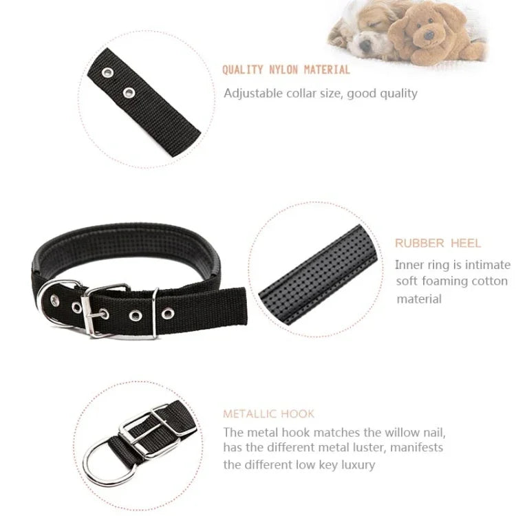 Adjustable foam cotton dog collars, nylon material with rubber heel and metallic hook for comfort and style.