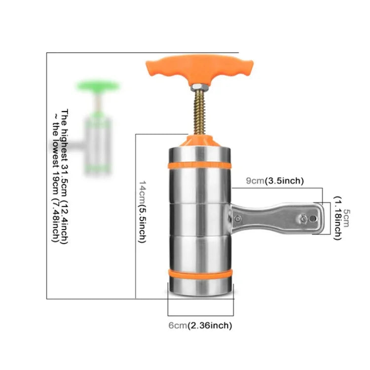 Máquina de Massas Manual Pequena de Aço Inoxidável com 3 Moldes, Estilo de Prensagem, Máquina de Massas de Mão, 3 Moldes