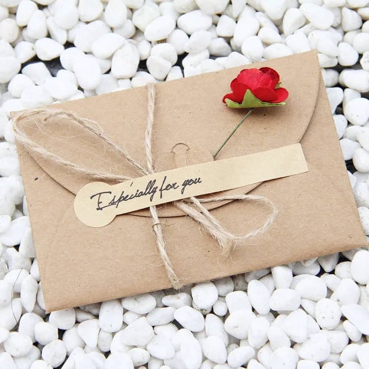 5 PCS Festival Creative DIY Retro Kraft Paper Handmade Large Dry Flower Greeting Card Birthday Card, Dry Flower Greeting Card