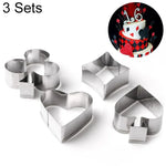 3 Conjuntos de Moldes de Biscoitos de Aço Inoxidável com Formato de Cartas de Poker, Espada e Coração, Cortador de Biscoitos para Bolo e Fondant
