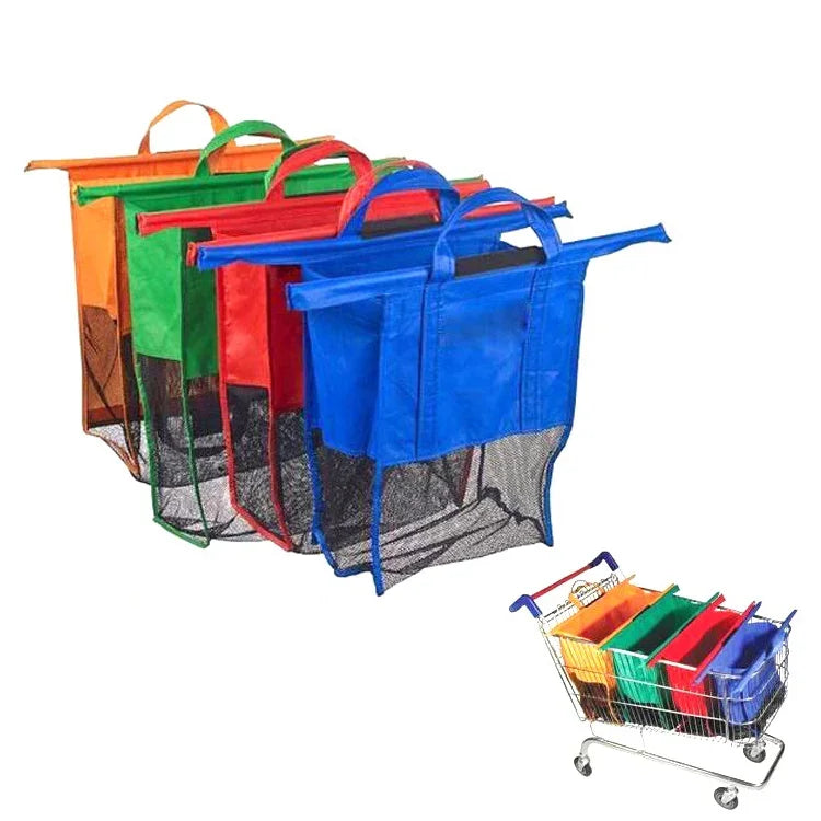 4 PCS / Conjunto de sacos para carrinho de supermercado em tecido não tecido, sacos de compras portáteis, sacos de compras